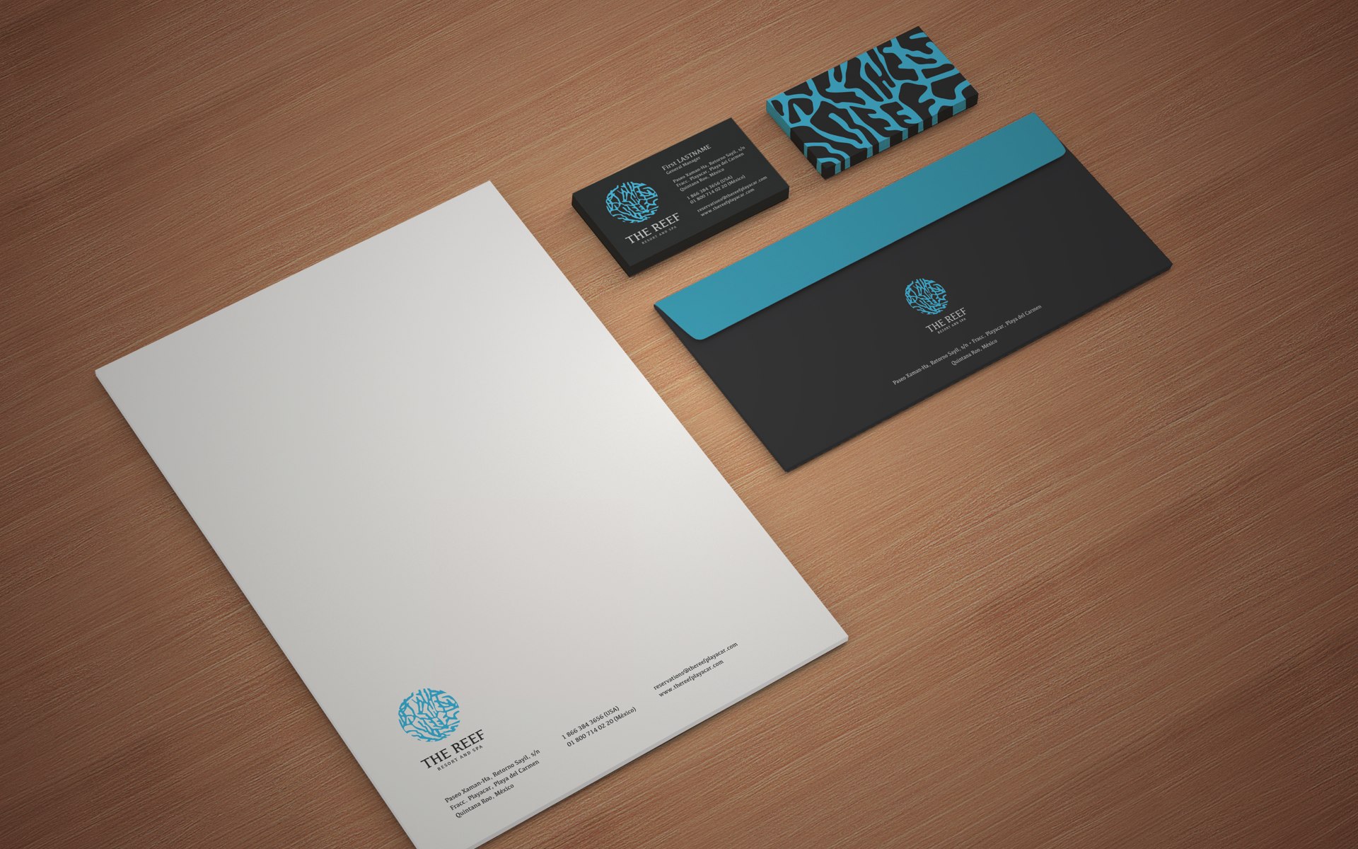The Reef Resort and Spa logo stationery
